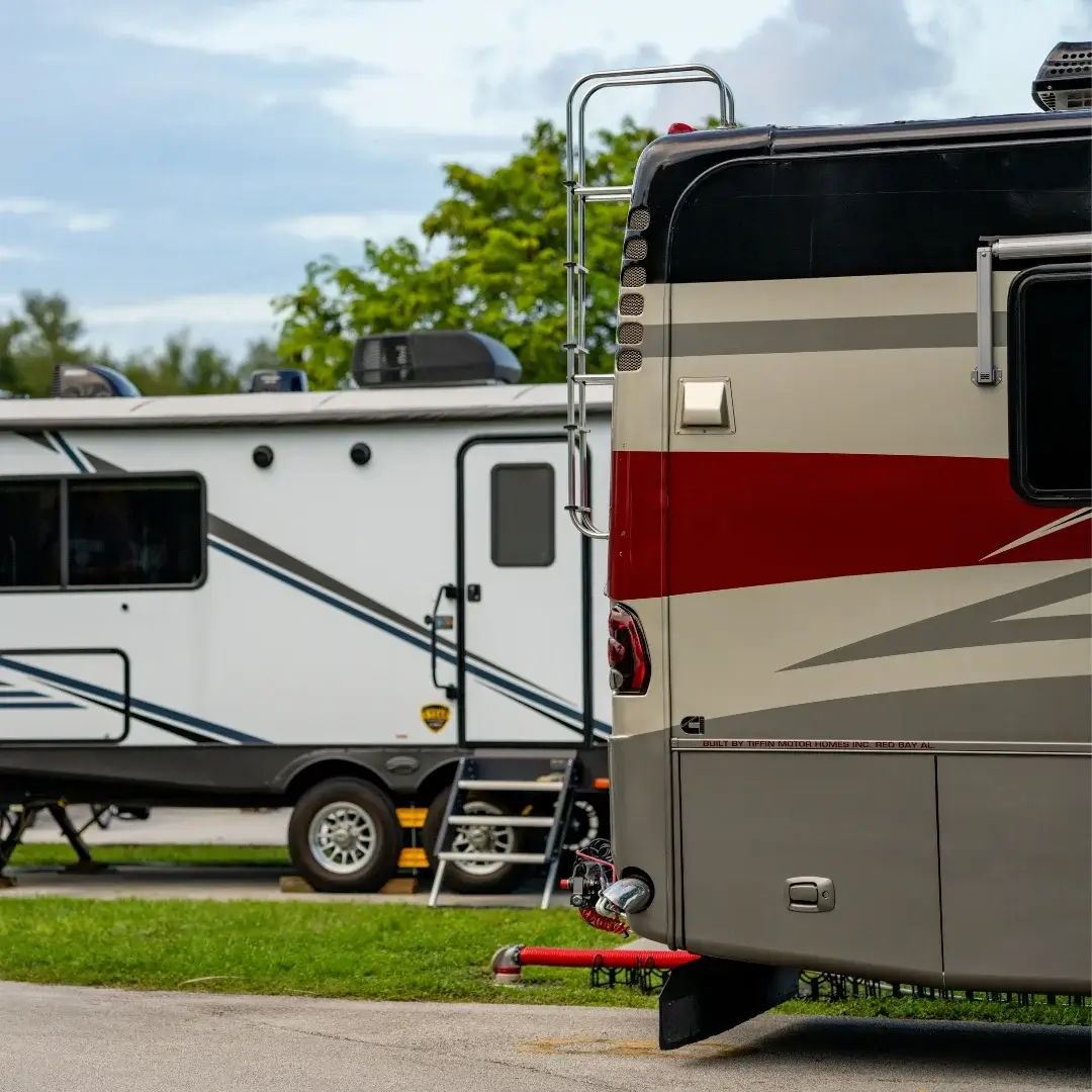 RVs hooked up at a campsite