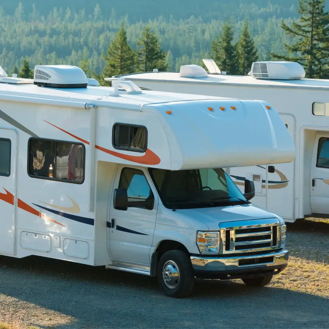 RVs parked in an outdoor lot